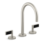 Grifería para lavamanos con surtidor tipo cuello de ganso y manerales con detalles en Nero Marquina