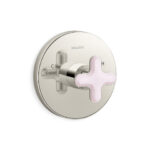 Trim de acabado termostático con maneral en cruz de cuarzo rosa